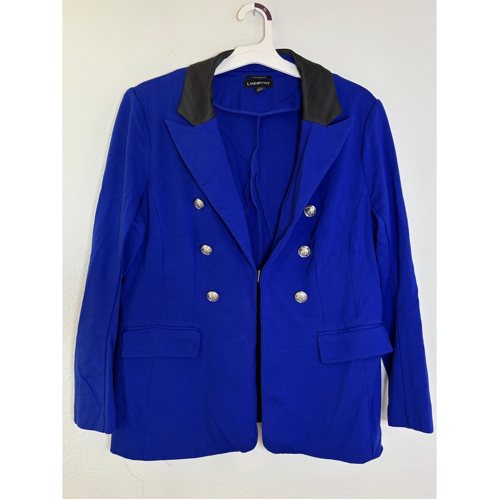 Lane Bryant The Bryant Blazer Royal Blue Faux Leather Collar Double Breasted 18
